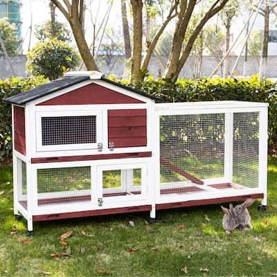 Kinpaw Large Rabbit Hutch, Indoor and Outdoor Bunny Cage on Wheels, Chicken Coop Guinea Pig House, Waterproof Roof