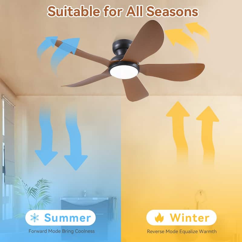 32/36/46/52 inches Low Profile Ceiling Fan with Light and Remote for Living Room Bedroom Kid's Room Patio