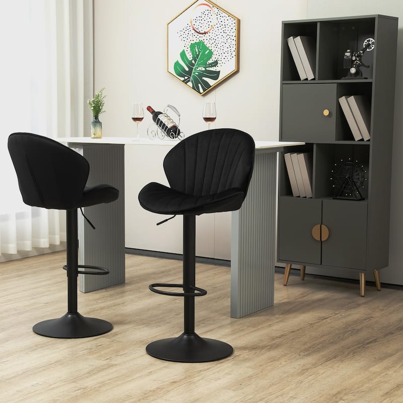 Set of 2 Adjustable Bar Stools with Back & Footrest, Black Counter Height for Kitchen & Pub