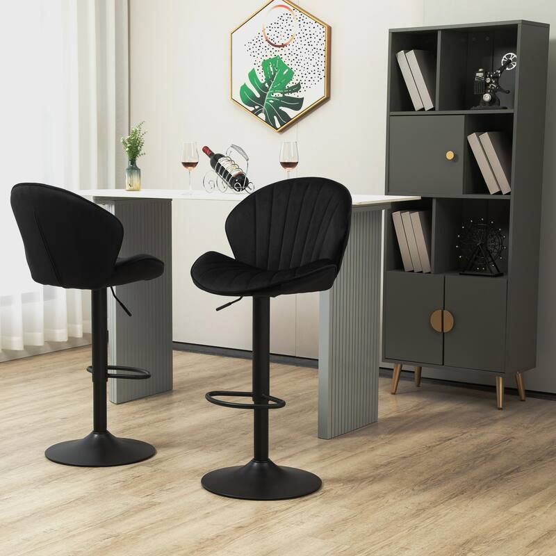 Set of 2 Adjustable Barstools with Back and Footrest