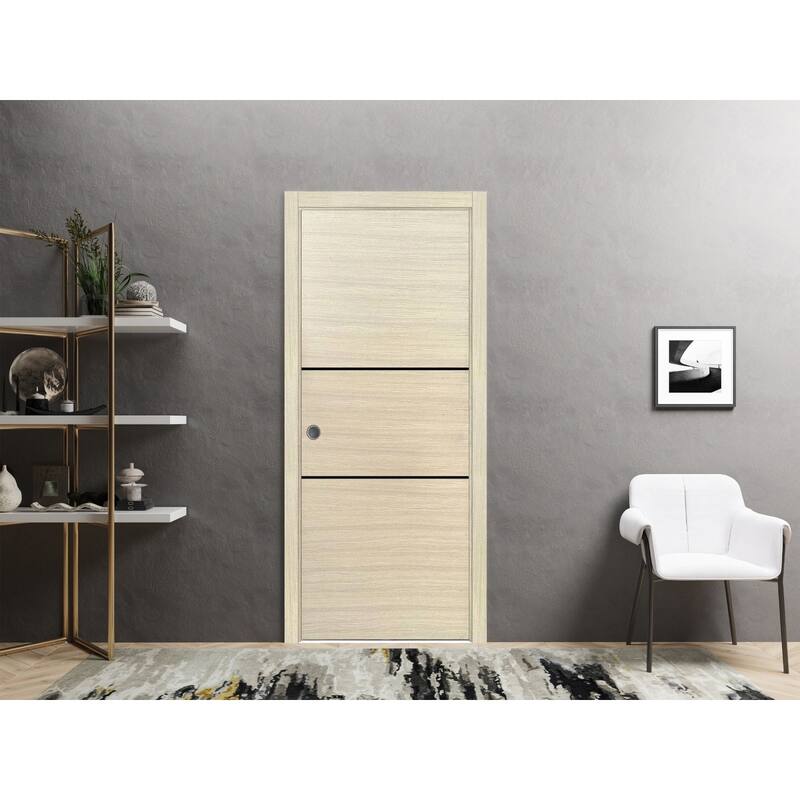 French Pocket Door 28x80 with Planum 0014 Natural Veneer Kit Trims Rail