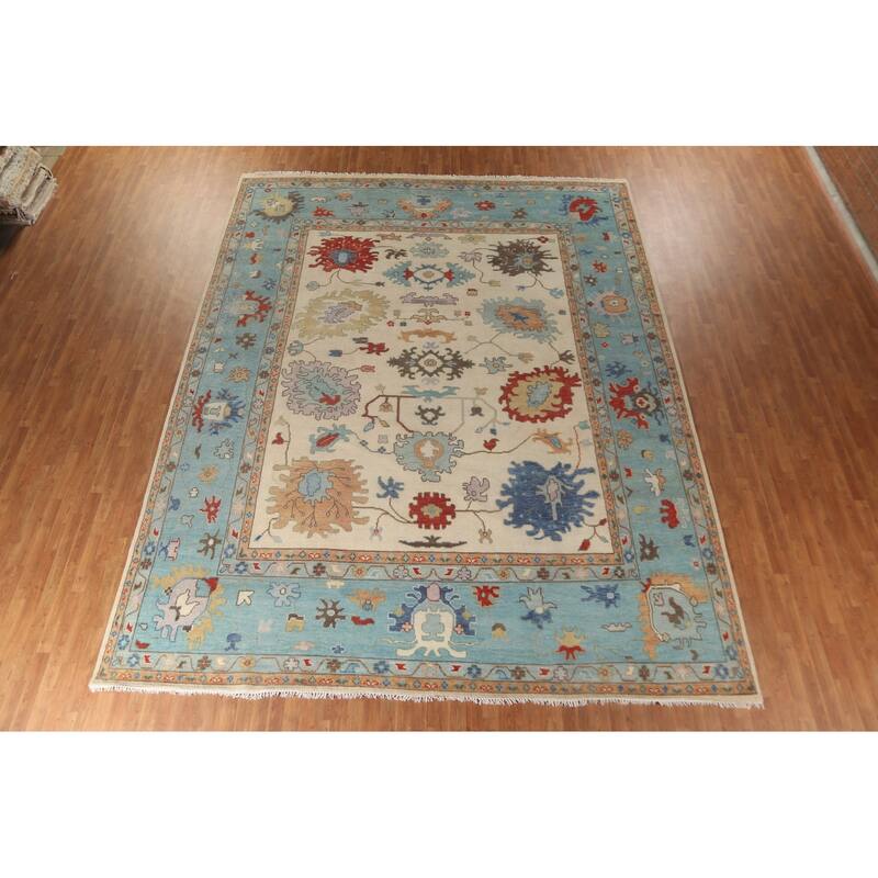 Floral Oushak Oriental Large Area Rug Handmade Beige Wool Carpet - 11'9" x 14'8"