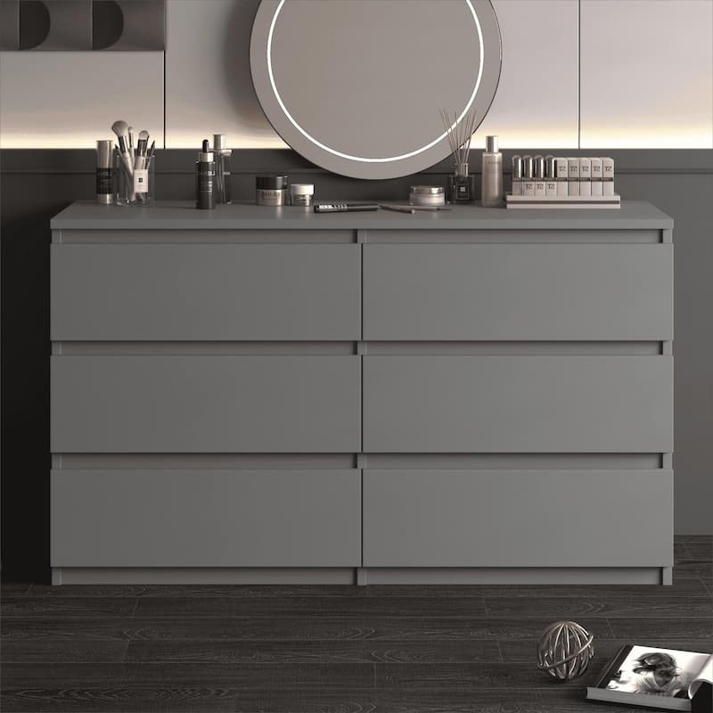 6 drawer 47.25 in. Wide Dresser Wood Double Dresser Large Storage Tower Unit Chest of Drawers TV Stand Dresser