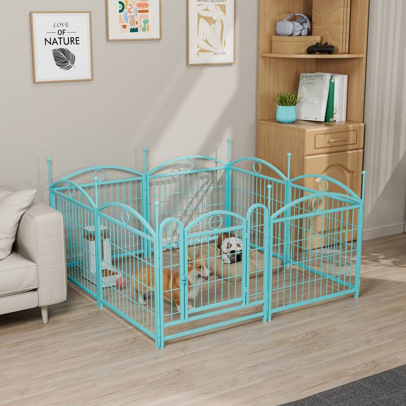 Dog Playpen Indoor 24 inch 8 Panels Metal Dog Pen Pet Dog Fence - Blue