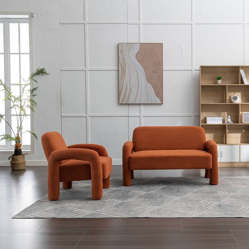 SEYNAR Mid-Century Modern Boucle 51'' Solid Wood Curved Sofa Set of 2 with Accent chair