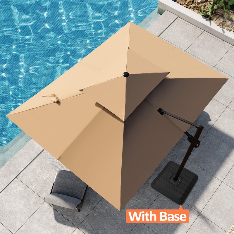 Pellebant Outdoor 9 FT x 11.5 FT Double Top Cantilever Offset Umbrella with Premium Base Stand - Tan