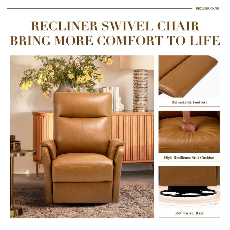 Fabric Recliner Sofa Chair - Swivel Rocking with XL Footrest - Single Seat for Living Room
