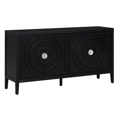 Retro Sideboard Doors with Circular Groove Design Round Metal Door Handle - 60"L x 16"W x 32"H