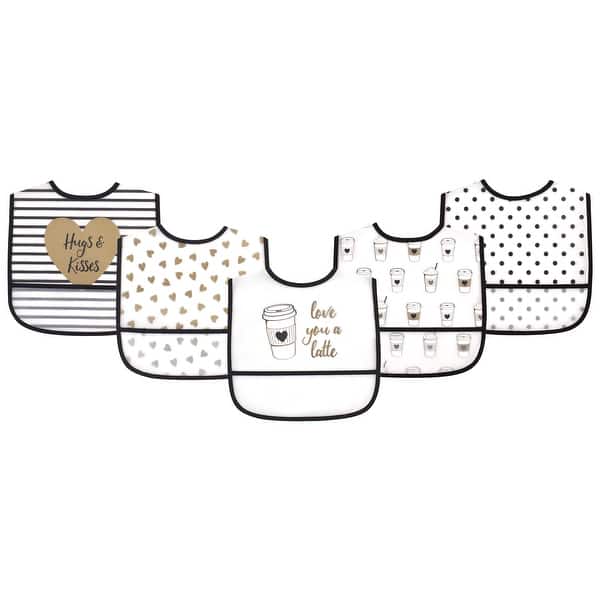 slide 1 of 1, Hudson Baby Infant Girl Waterproof PEVA Bibs 5pk, Latte, One Size - Latte - One Size One Size - Latte