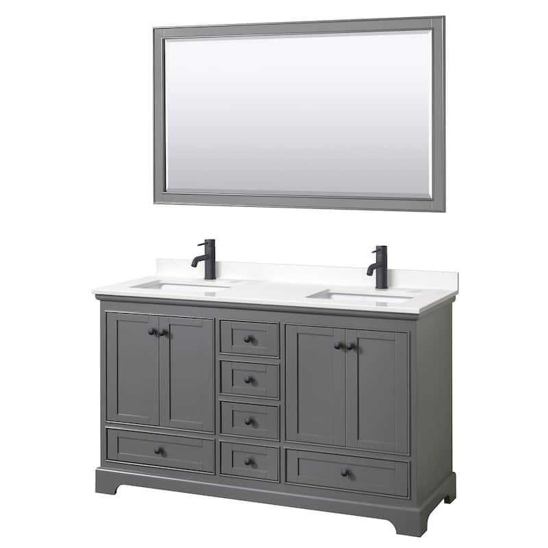 Wyndham Collection WCS202060D-QTZ-UNSM58 Deborah 60" Free Standing - Dark Gray / White Quartz Top / Matte Black