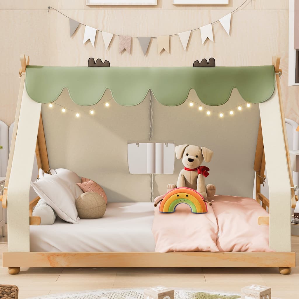 Full Size House Bed with Tent and Light