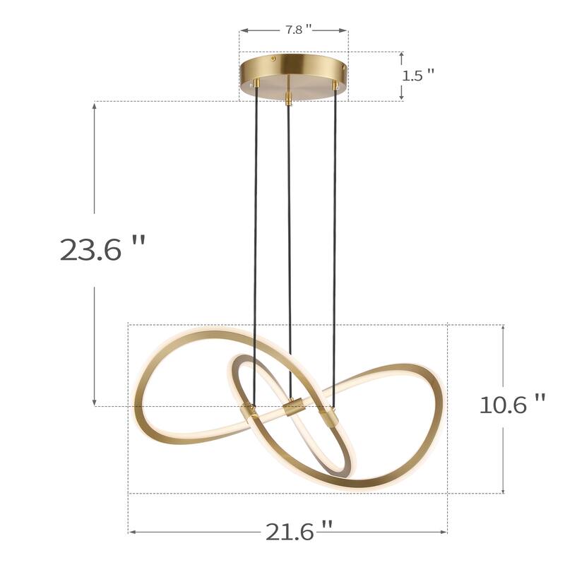 Nordic Swirl Pendant LED Chandelier with Gold Finish| Modern 56W White Gold Iron Aluminum Design