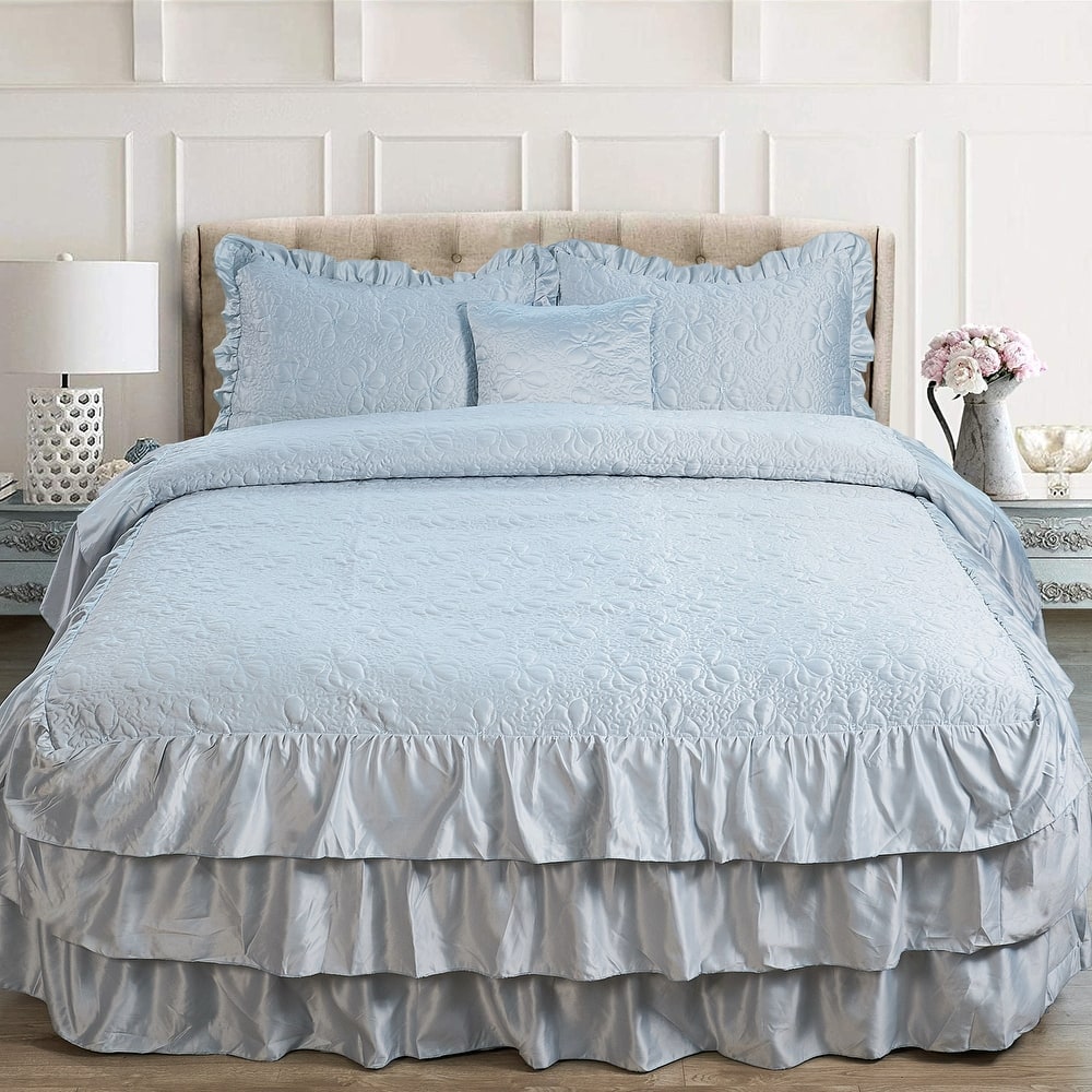 Serent Matte Satin Ruffle Bedspread Set