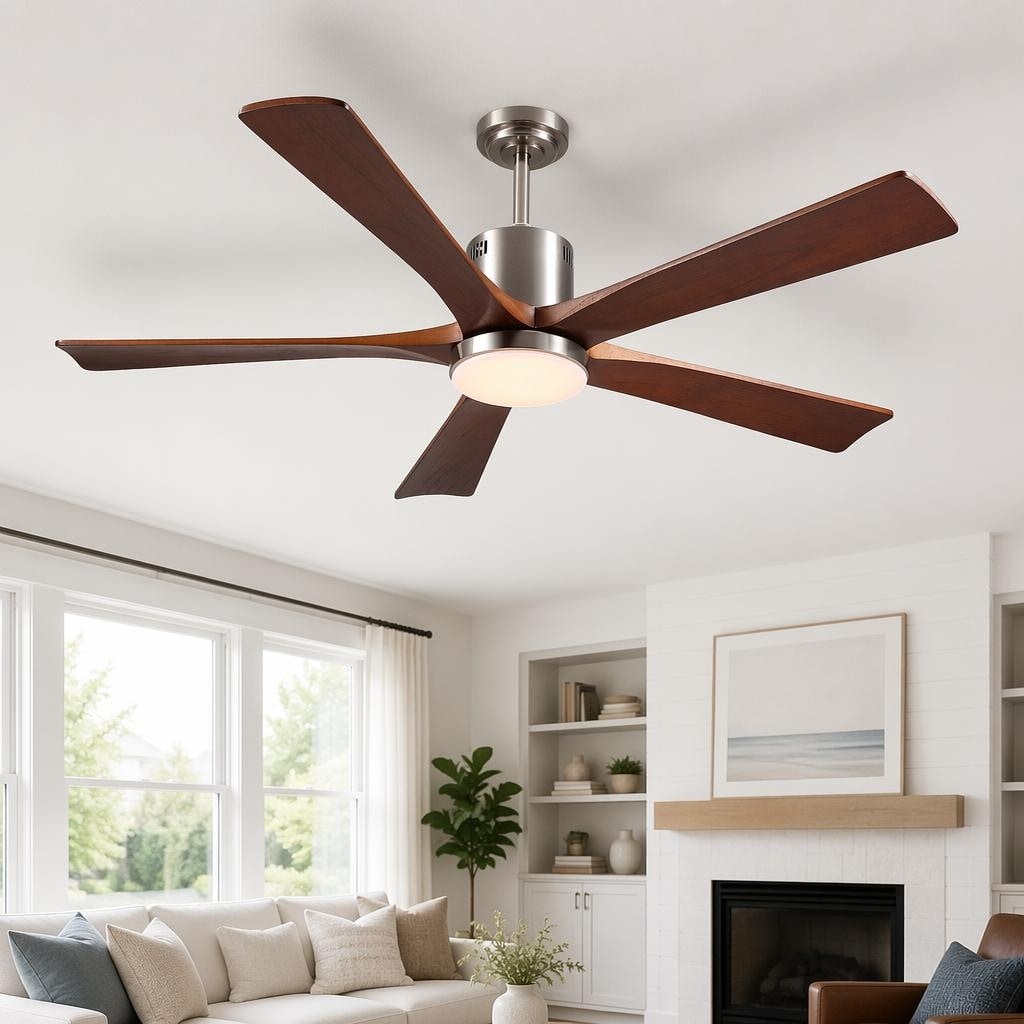 60" Solid Wood Ceiling Fan with Light and Remote,3 Color LED Light,6 Gear Speed Airflow