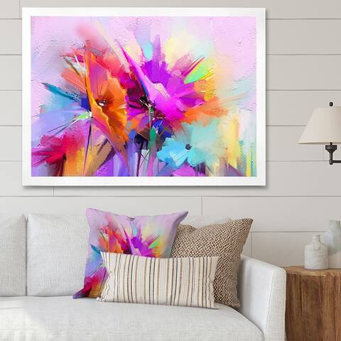 Designart 'Abstract Paintbrush Spring Flower Bouquet XI' Traditional Floral Framed Art Print