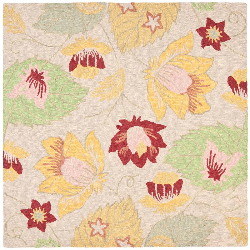 SAFAVIEH Handmade Blossom Nafsika Modern Floral Wool Rug - 6' Square - Ivory/Multi