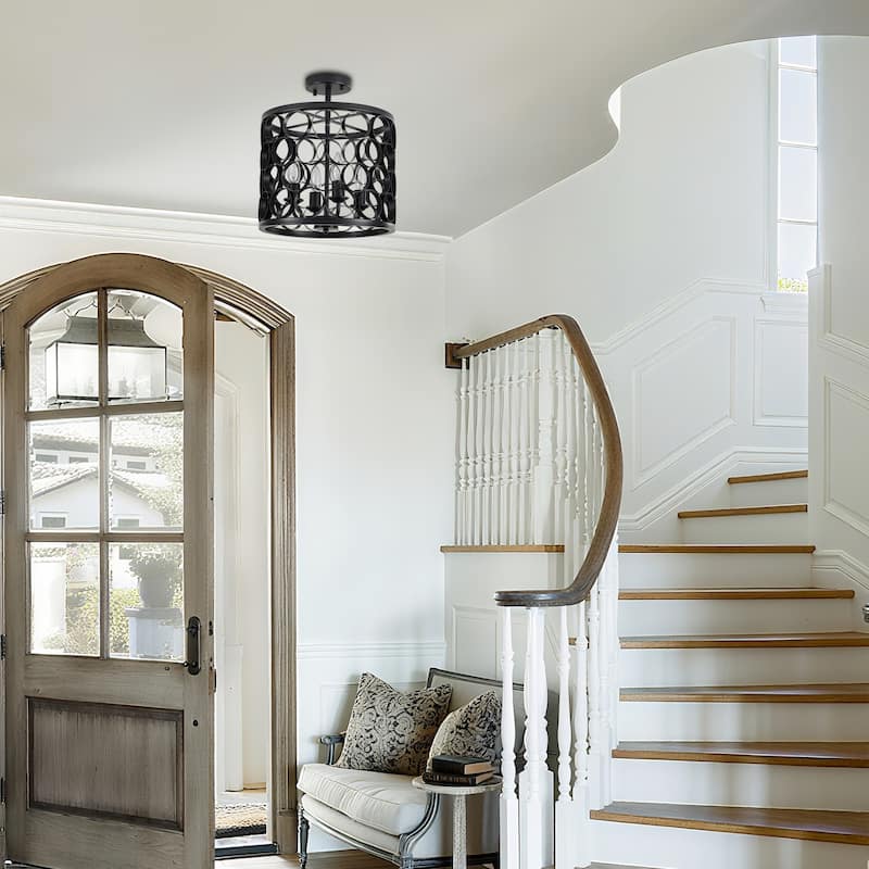 4 - Light Metal Ring - Shaped Semi - Flush Mount Ceiling Light