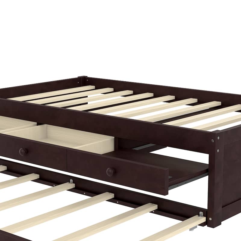 Full/Twin Platform Bed with Trundle, 2 Drawers & Built-in Power Outlets