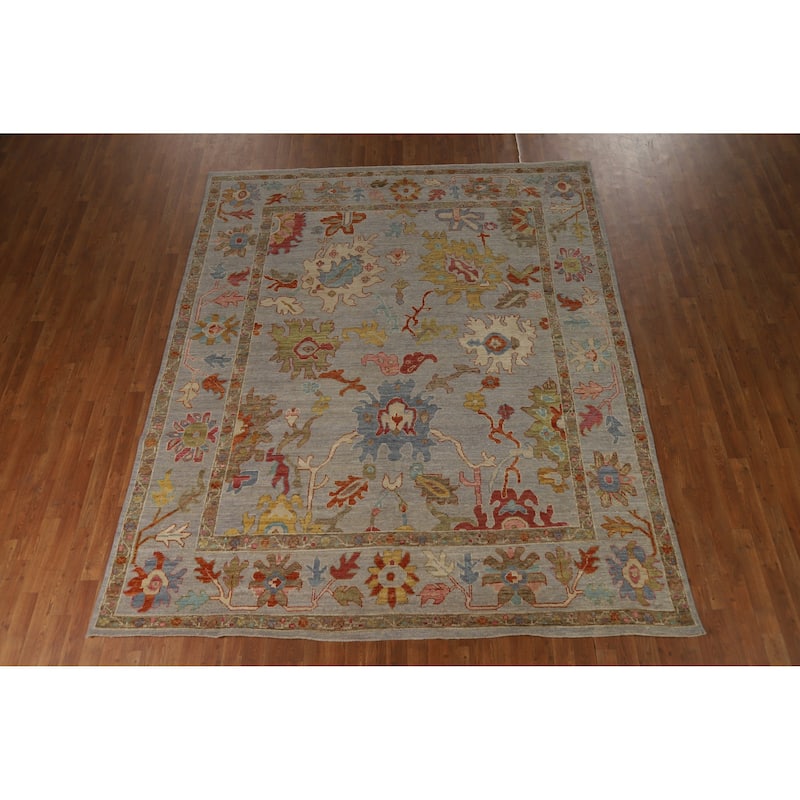 Hand Knotted Oriental 100% Wool Carpet Transitional All-Over Greys & Charcoal Oushak Area Rug - 9' 10'' X 8' 1''