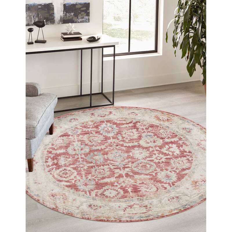 Traditional Falmouth Collection Area Rug - Red - 5'3" Round