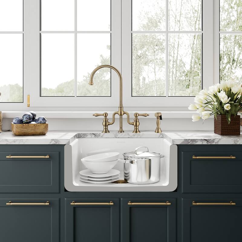 Whitehaus WHRP2418 Fireclay 24" Farmhouse Single Basin Fireclay
