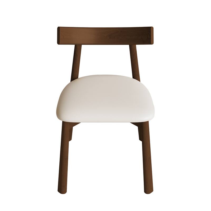 Minimalist Upholstered Dining Chair Set of 2 Wooden Dining Room Chairs Accent Chair with Faux Leather Seat and Open Backrest