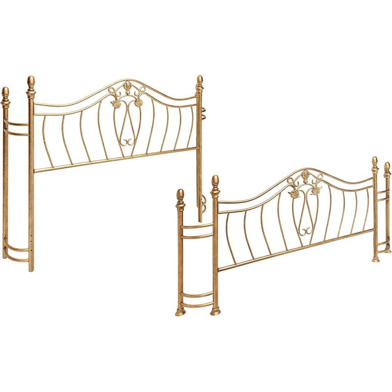 Halley Traditional Antique Brushed Gold Metalwork Headboard and Footboard - Queen