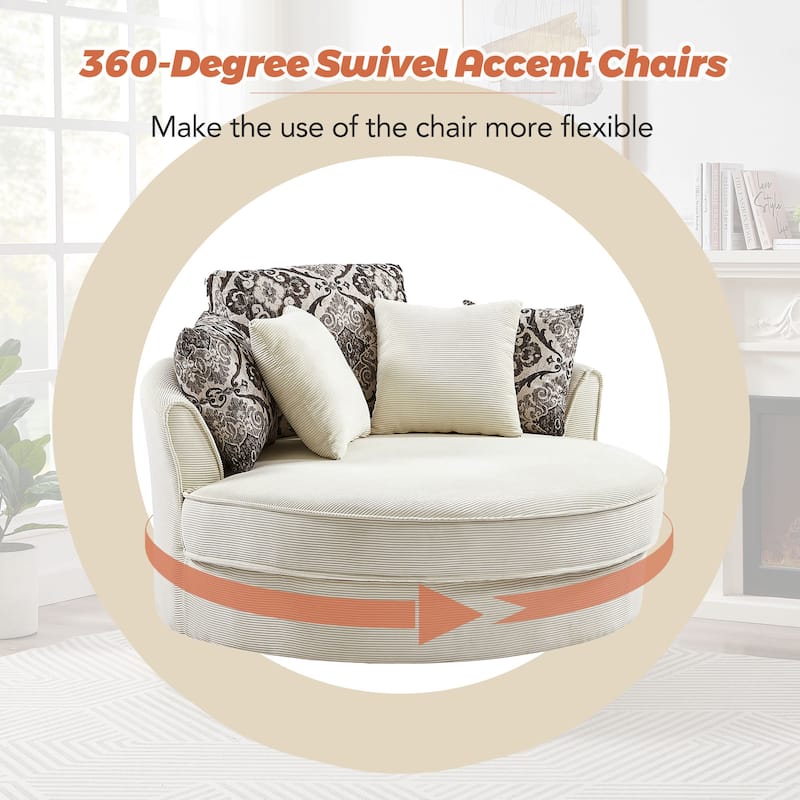 Swivel Accent Barrel Chair with 5 Movable Pillow 360 Degree Swivel Round Sofa Chair for Living Room
