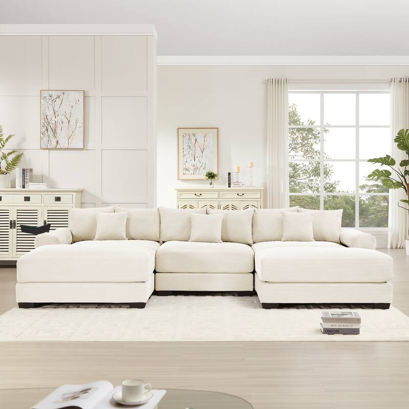 Oversized Corduroy Cloud Modular Sofa with Throw Pillows