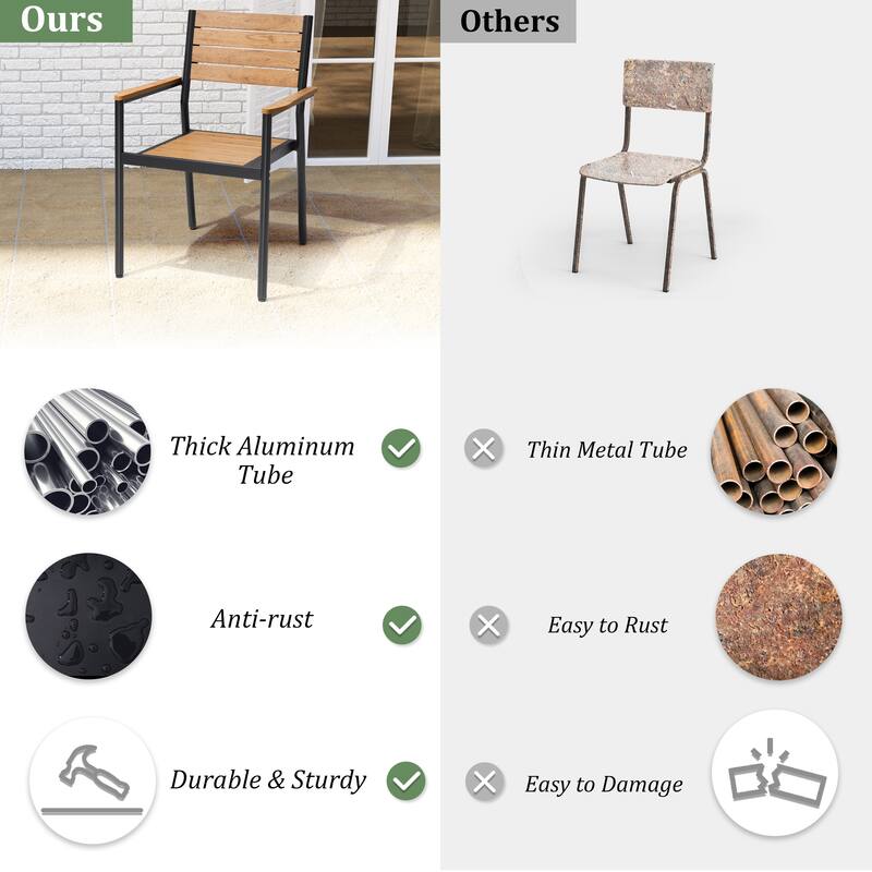 Outdoor Aluminum Rectangle 9-piece Patio Dining Set with Umbrella Hole and Chairs