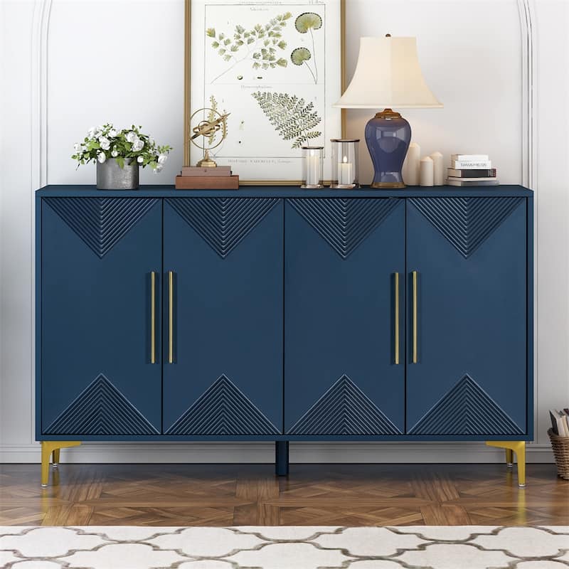 Wood 4-Door Cabinet with Metal Legs