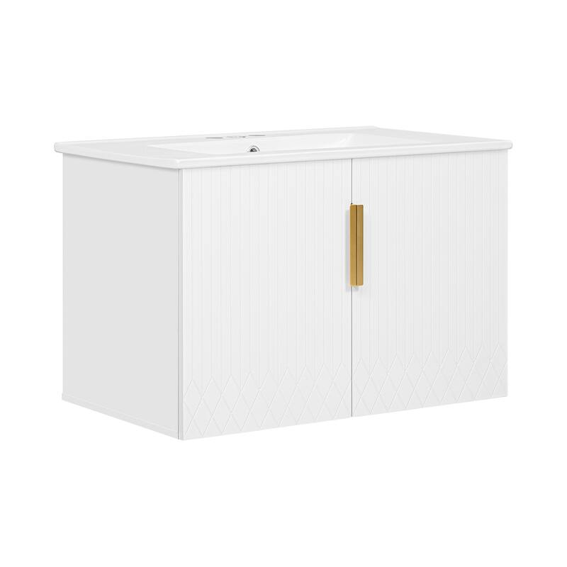 60"Bathroom Vanity with Ceramic Sink,with 3 Holes Single Ceramic Sink,Bathroom Storage Vanity Cabinet with 2 Soft Closing Doors