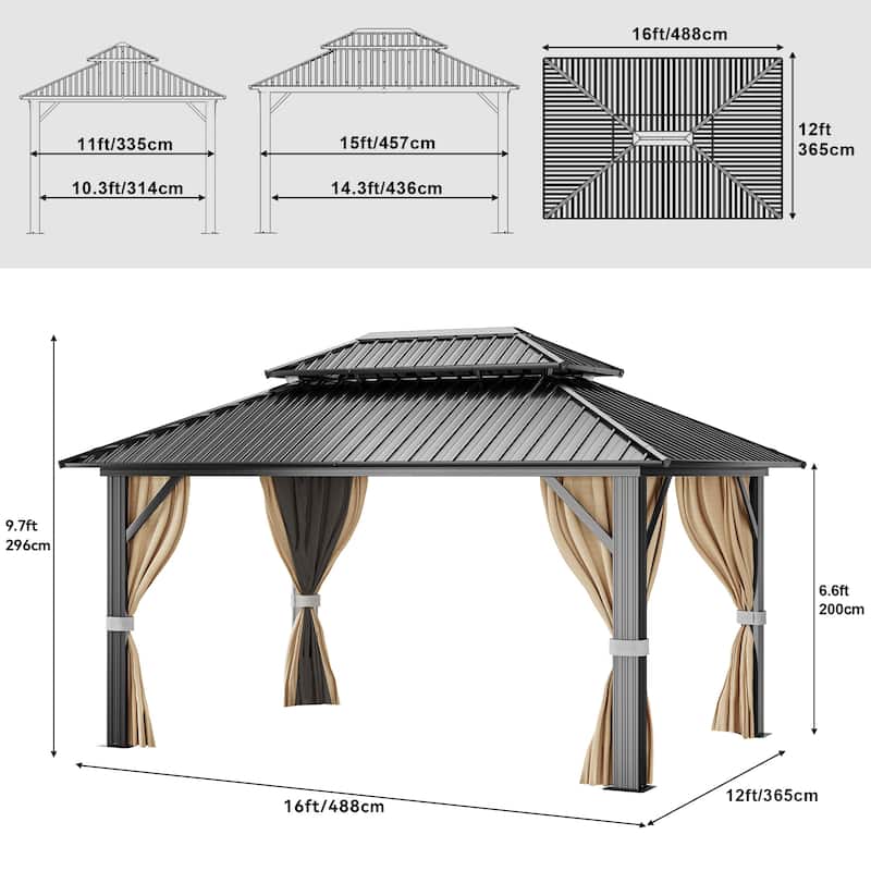 16 Ft. Wide Metal Outdoor Canopy Gazebo