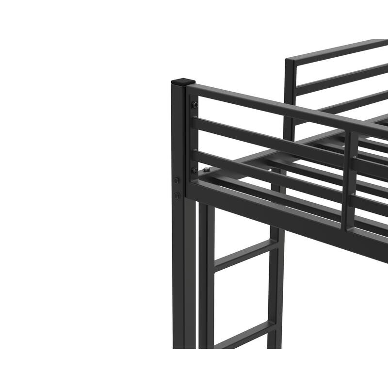 Twin Over Twin Metal Bunk Bed, Low Bunk Bed with Ladder, Black, Sturdy Steel Construction, Safe Design, Easy Assembly