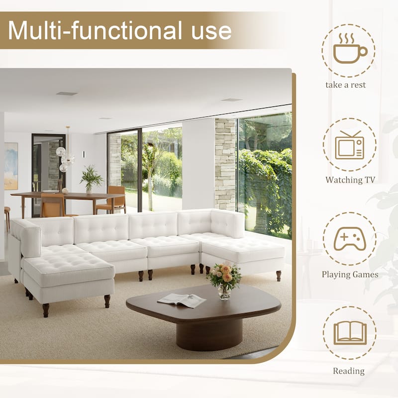 Oversized Modular Sectional Corduroy Fabric Tufted Sofa