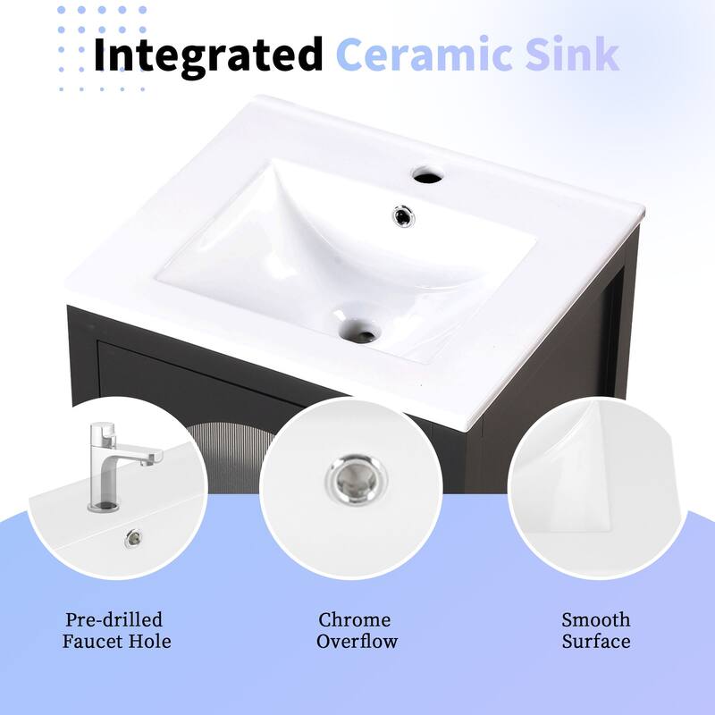 20 inch MDF Bathroom Vanity with Sink, Bathroom Cabinet with Soft Closing Glass Door