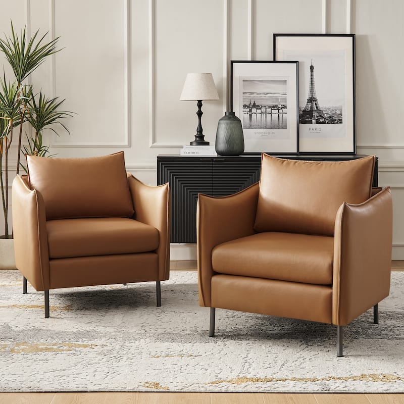 Christopher Modern Anti-scratch Fabric Armchair with Black Metal Legs Set of 2 by HULALA HOME - Camel