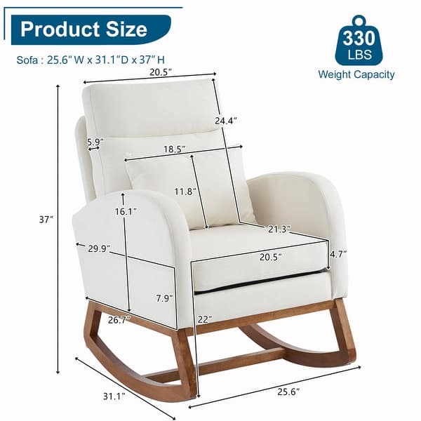 dimension image slide 0 of 2, Accent Rocking Chair, Upholstered Nursery Glider Rocker, Orange and White