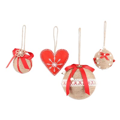 Novica Handmade Christmas Romance Wool And Jute Ornament Set (Set Of 4)