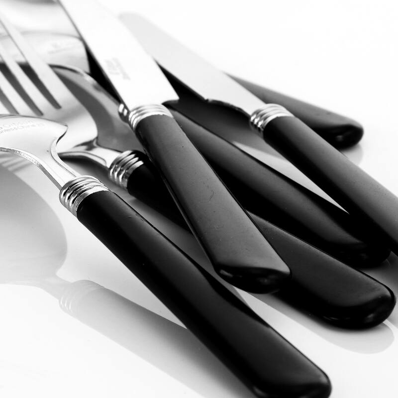 16 pc Plastic Handle Silverware in Black with Wire Organzier