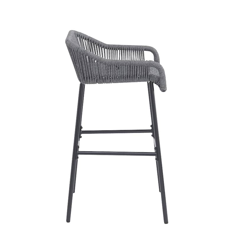 Neri Iron Outdoor Patio Rope Weave Barstools (Set of 2) by Christopher Knight Home