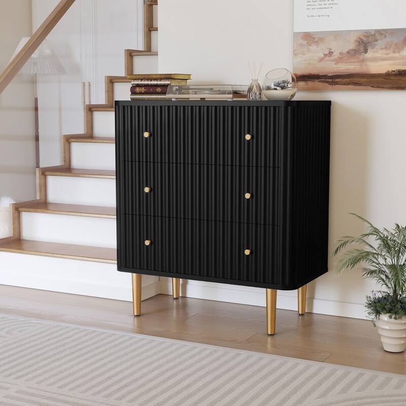 Modern White Dresser,3 Drawer Fluted Wood Storage for Bedroom