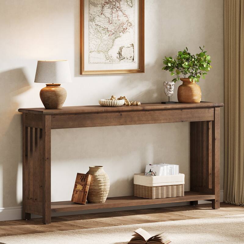 63-Inch Solid Wood Console Table, Farmhouse Entryway Table