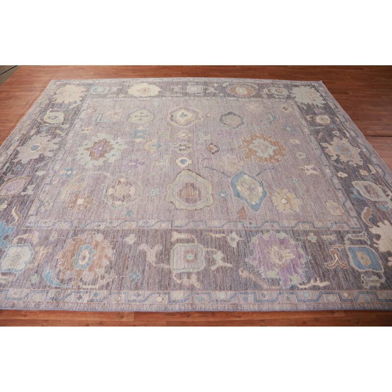 Hand Knotted Oriental 100% Wool Carpet Transitional All-Over Greys & Charcoal Oushak Area Rug - 9' 9'' X 8' 1''