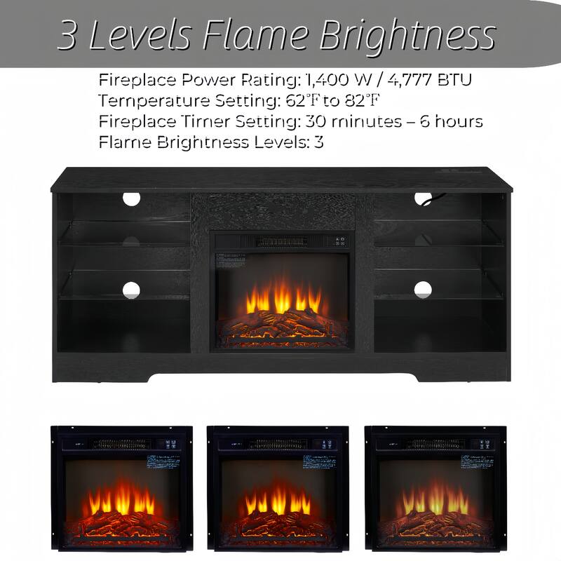 57.87" Fireplace TV Stand with 7 Color LED Flames and USB Charging