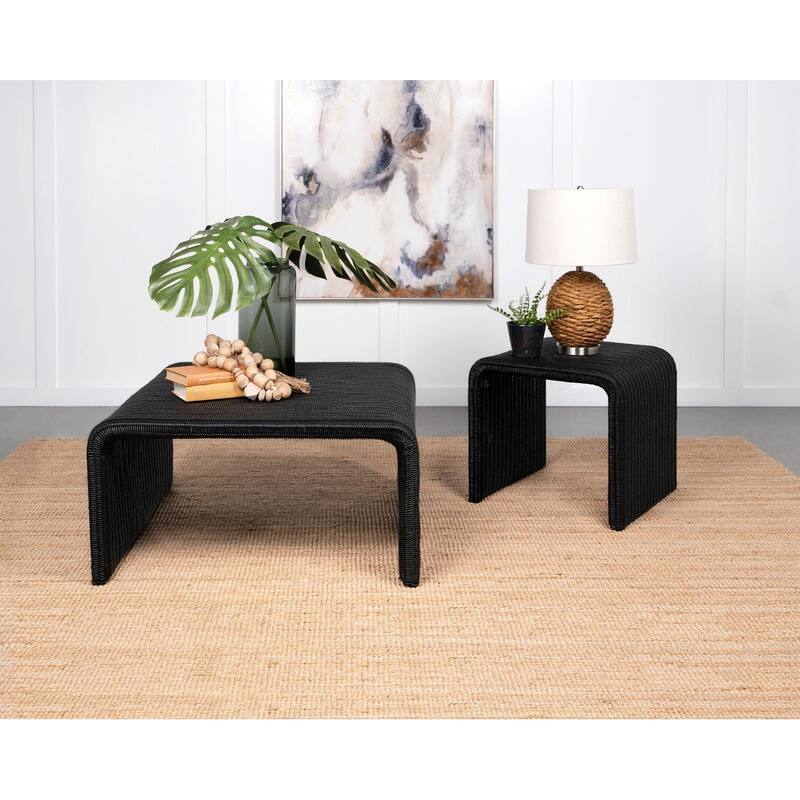 Woods Black Woven Rattan Square Coffee Table