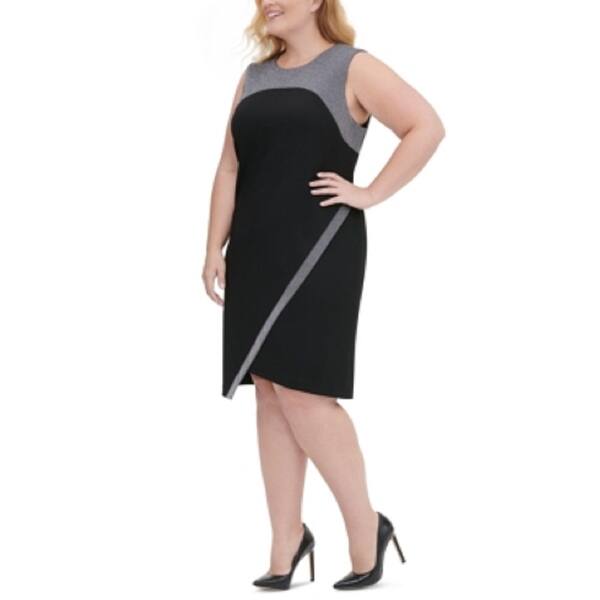 Tommy Hilfiger Women's Metallic Trim Asymmetrical Sheath Dress Black Size  14W - Bed Bath & Beyond