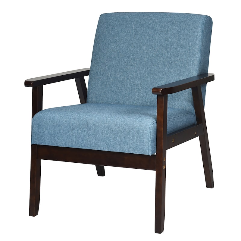 Accent Arm Chair Retro Upholstered Wooden Lounge Chair - Blue