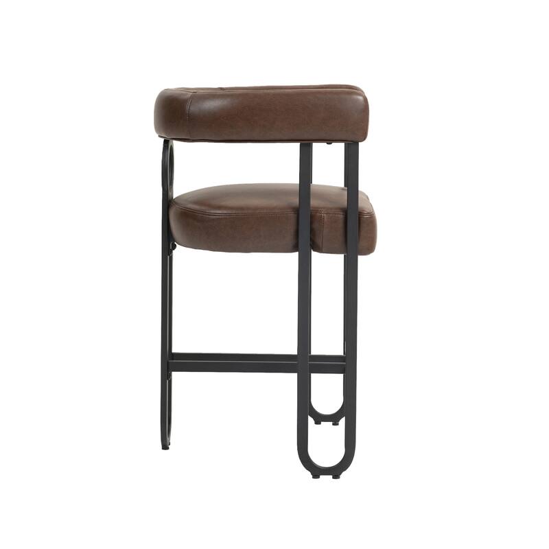 Bar Stools Set of 2, Upholstered Counter Height Stools with Back, Kitchen Island Chairs with Footrest and Metal Frame