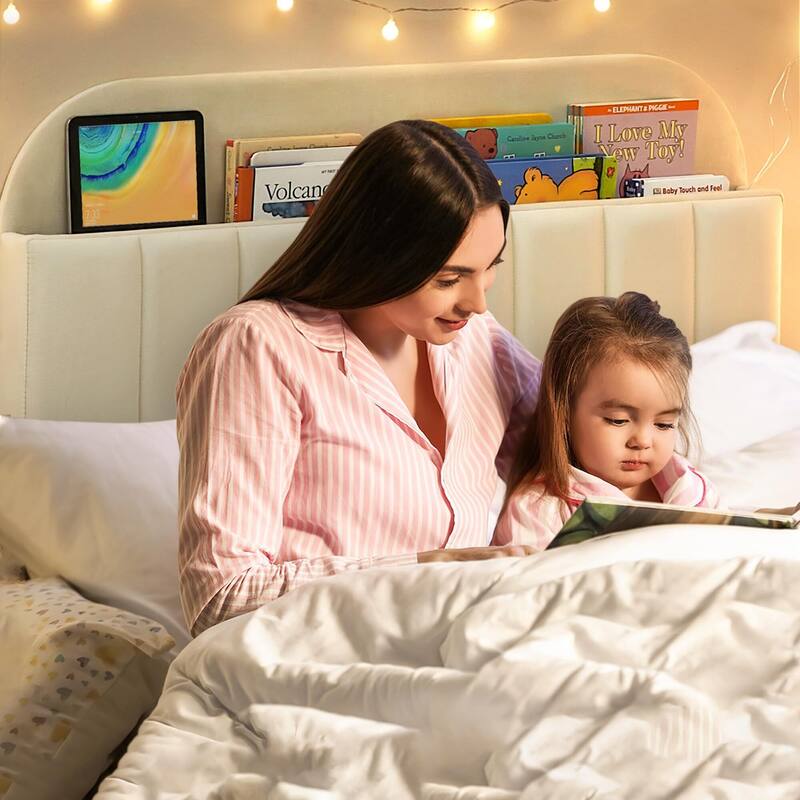 Twin/Twin XL/Full Size Bed Frame with Bookcase Headboard
